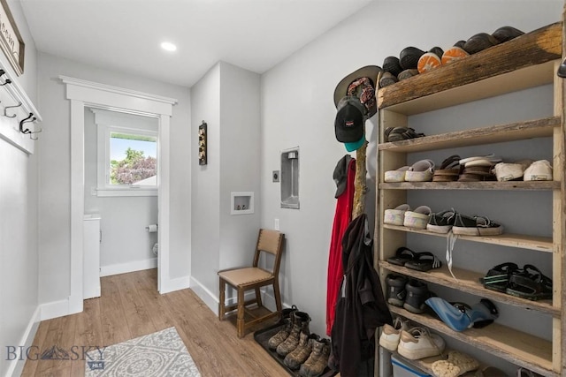 mudroom featuring light wood-type flooring