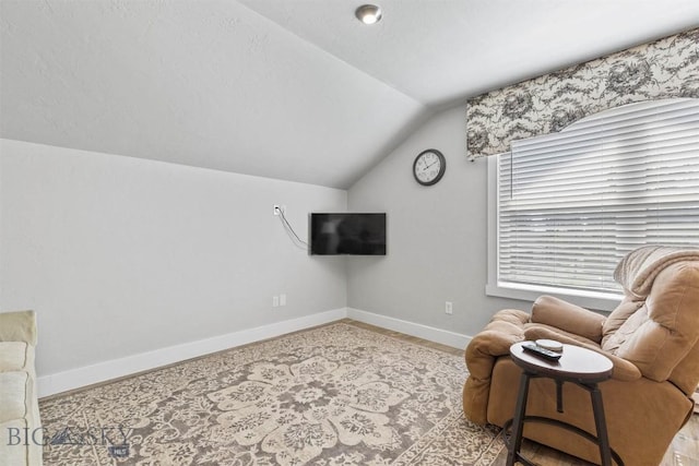 living area with vaulted ceiling