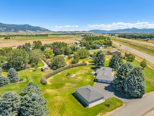 birds eye view of property featuring a mountain view