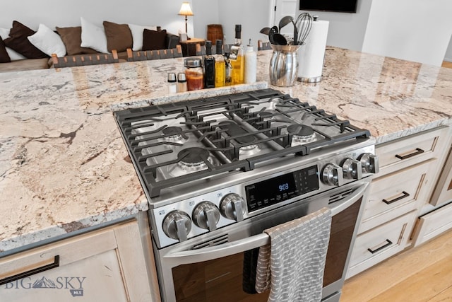 9 Park Plaza Rd, Bozeman, MT 59715 - interior details featuring light stone countertops and stainless steel gas stove