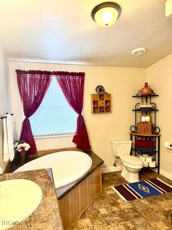 bathroom featuring toilet, sink, and a washtub