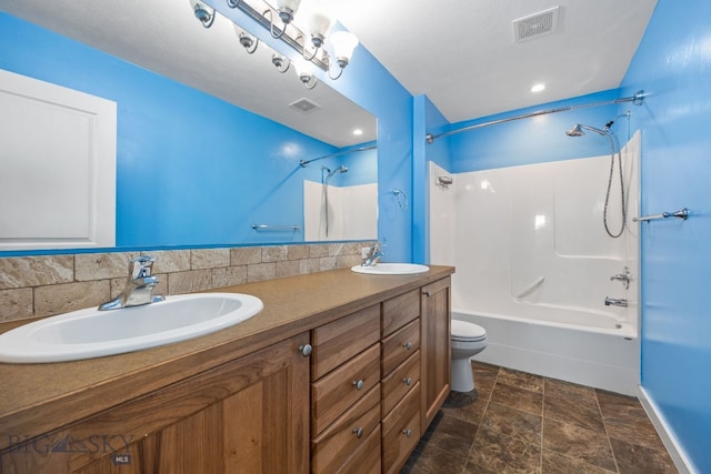 full bathroom with shower / bath combination, visible vents, and a sink