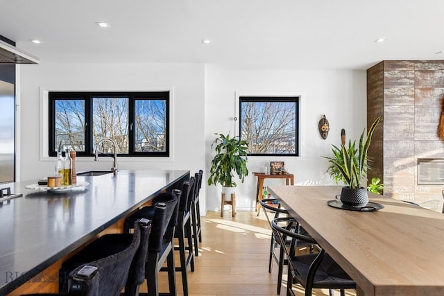 dining room featuring light hardwood / wood-style floors and sink