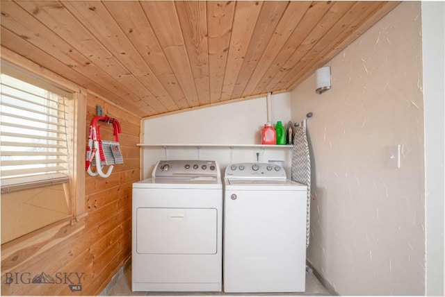 7 Hardy, Ennis, MT 59729 - laundry room with washing machine and clothes dryer, wooden ceiling, and wooden walls