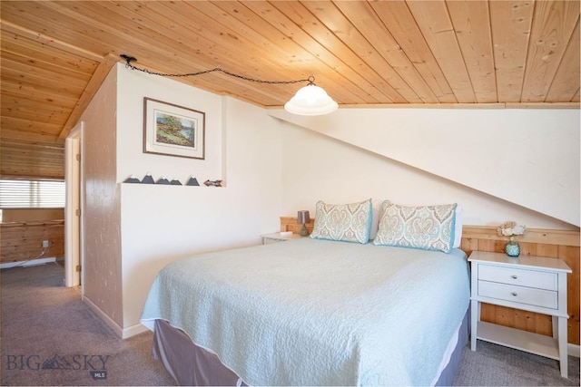 7 Hardy, Ennis, MT 59729 - bedroom with wooden ceiling, carpet, vaulted ceiling, and baseboards