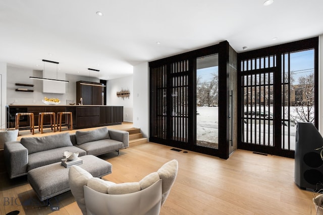 living room featuring light wood-type flooring