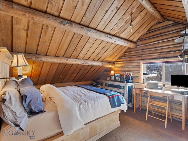 107 Dry Creek Trl, Ennis, MT 59729 - bedroom with rustic walls and wooden ceiling
