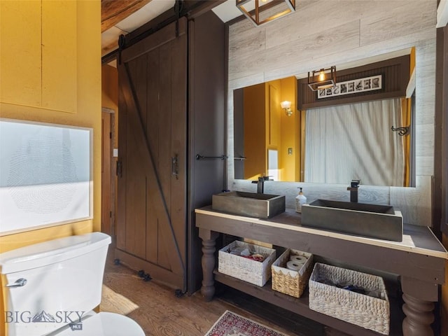 107 Dry Creek Trl, Ennis, MT 59729 - bathroom featuring toilet, wood finished floors, and a sink