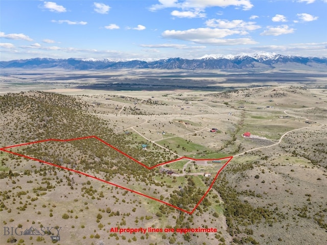 107 Dry Creek Trl, Ennis, MT 59729 - overview of rural landscape featuring a desert landscape, a mountain backdrop, and property boundaries highlighted