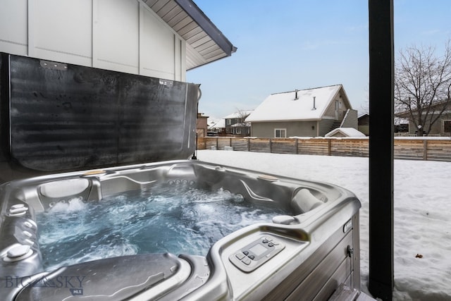 exterior space featuring a hot tub