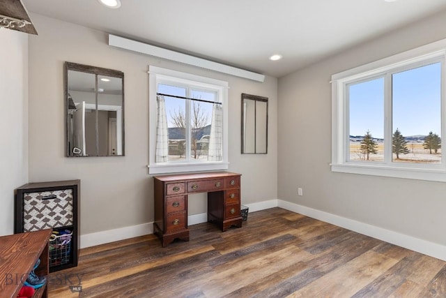 home office featuring dark hardwood / wood-style floors