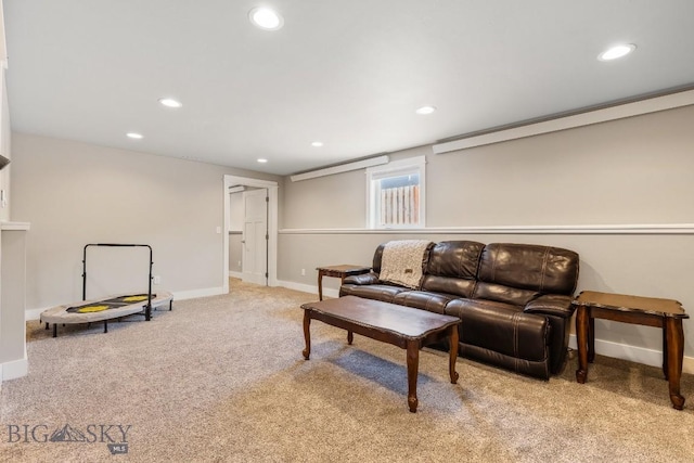 living room with light colored carpet