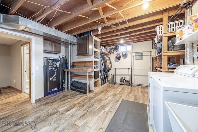 basement featuring light hardwood / wood-style floors