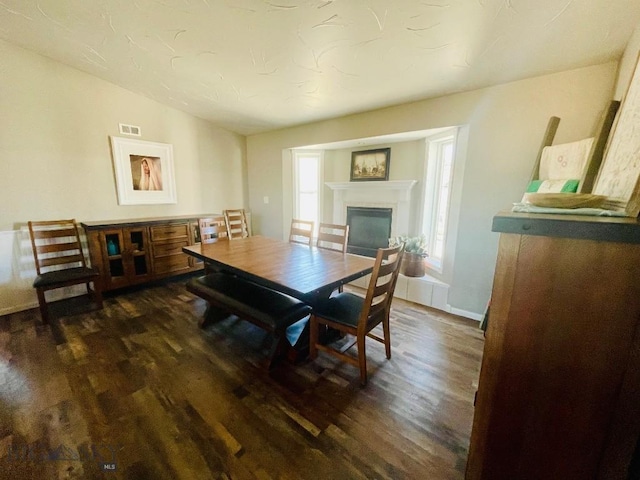 dining space featuring dark wood-type flooring