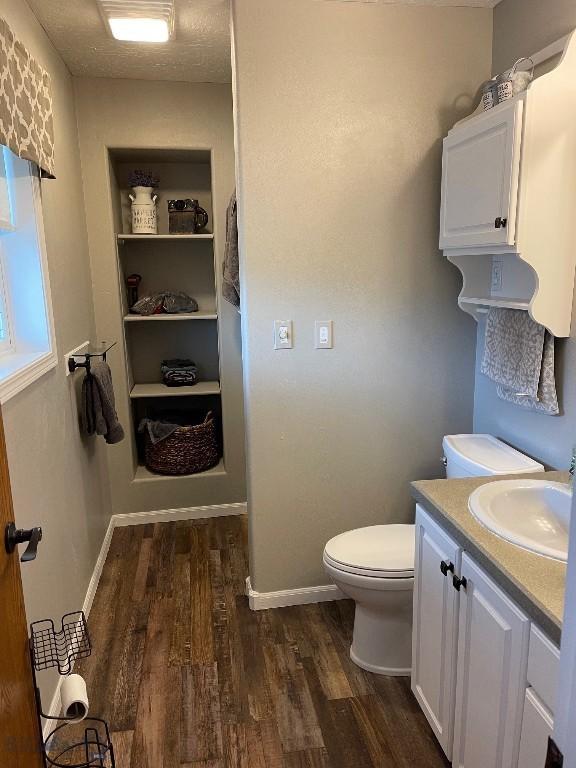 bathroom with vanity, hardwood / wood-style floors, and toilet