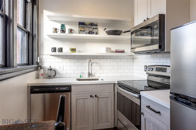 kitchen with stainless steel appliances, sink, and backsplash