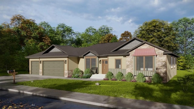 view of front facade with a garage and a front yard