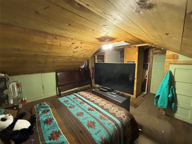 bedroom featuring vaulted ceiling and wooden ceiling