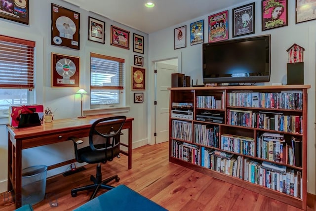 office area featuring light hardwood / wood-style floors