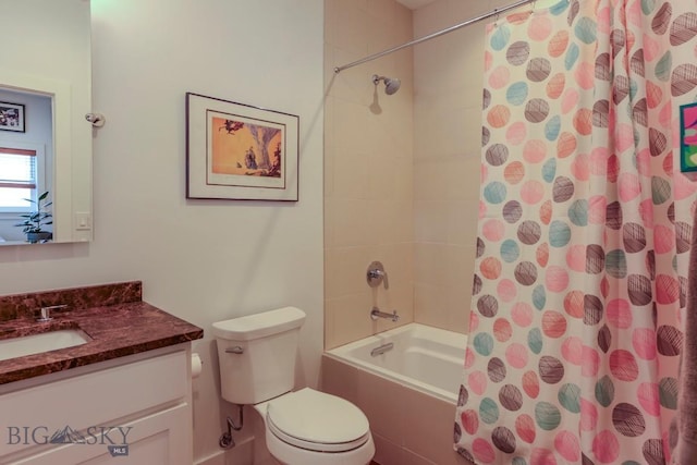 full bathroom featuring vanity, toilet, and shower / tub combo