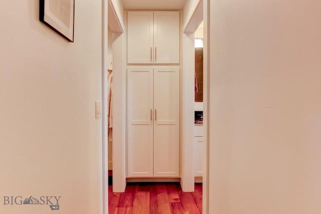 hallway with hardwood / wood-style flooring