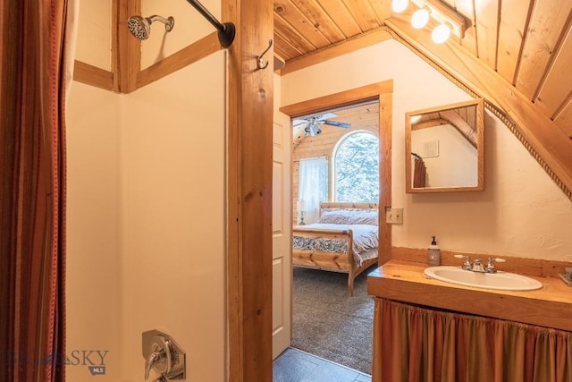 bathroom featuring vanity and wood ceiling