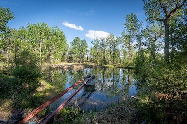 view of dock with a water view