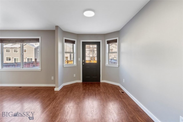 entryway featuring plenty of natural light and dark hardwood / wood-style flooring