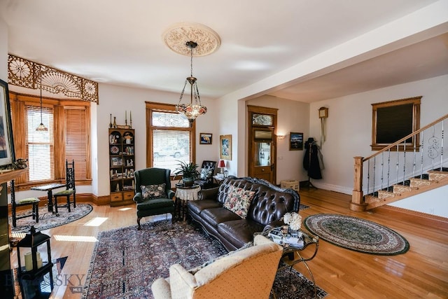 living room with hardwood / wood-style floors