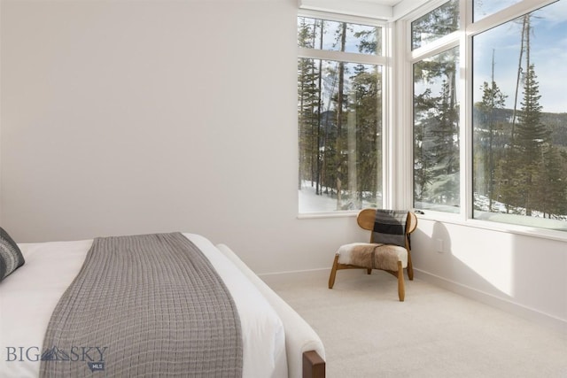 carpeted bedroom featuring multiple windows