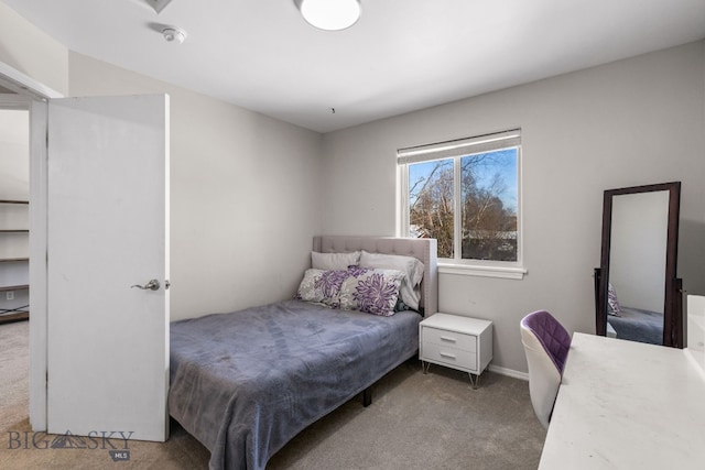 bedroom featuring light carpet