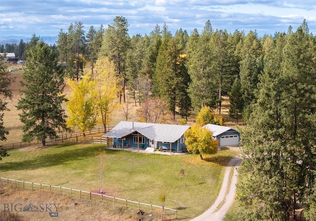 aerial view with a rural view