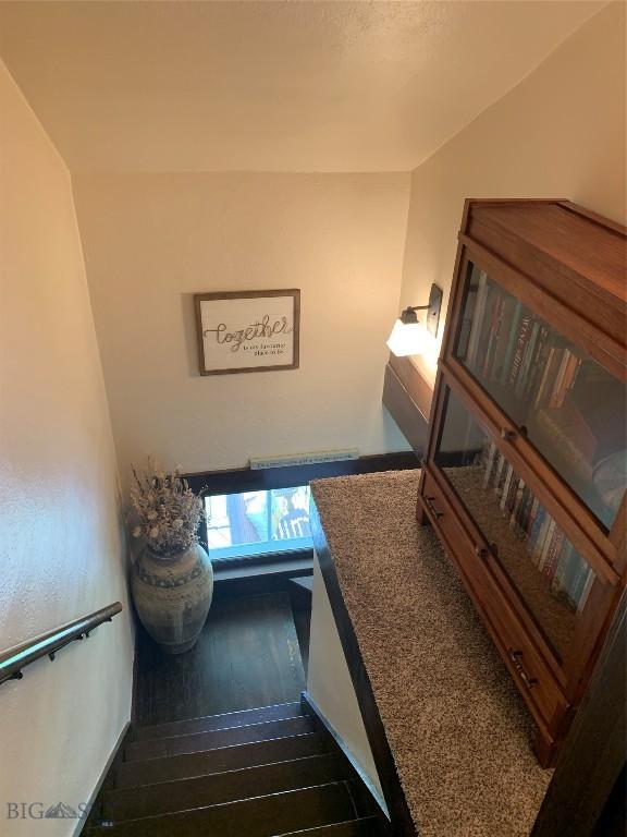 stairway featuring wood-type flooring