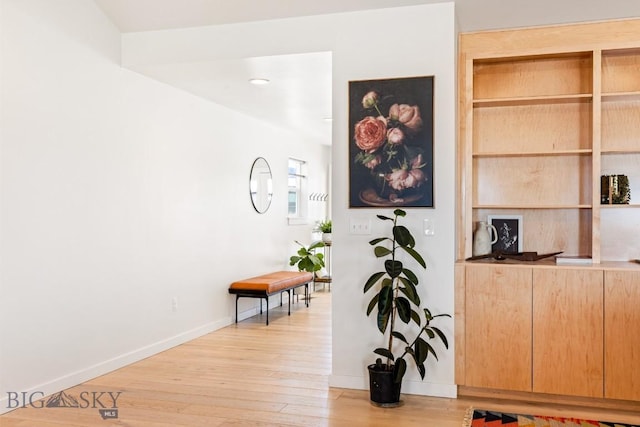 corridor with light hardwood / wood-style flooring