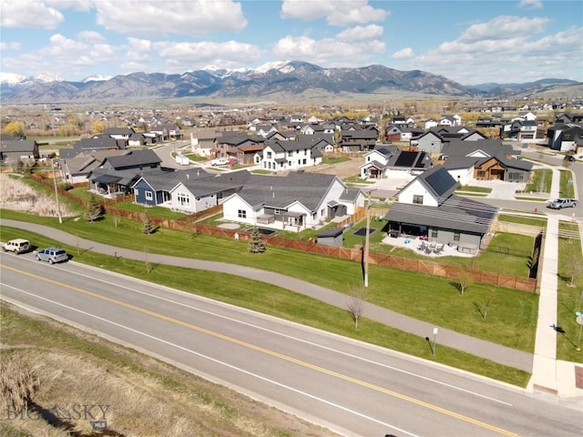 bird's eye view featuring a mountain view and a residential view