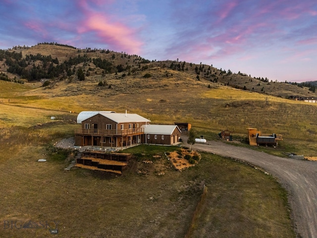 aerial view at dusk with a rural view