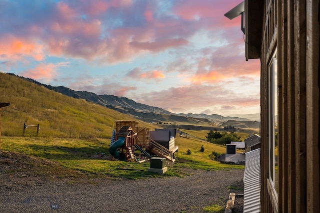 view of mountain feature featuring a rural view