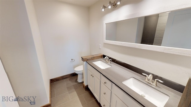 bathroom with tile patterned floors, vanity, and toilet