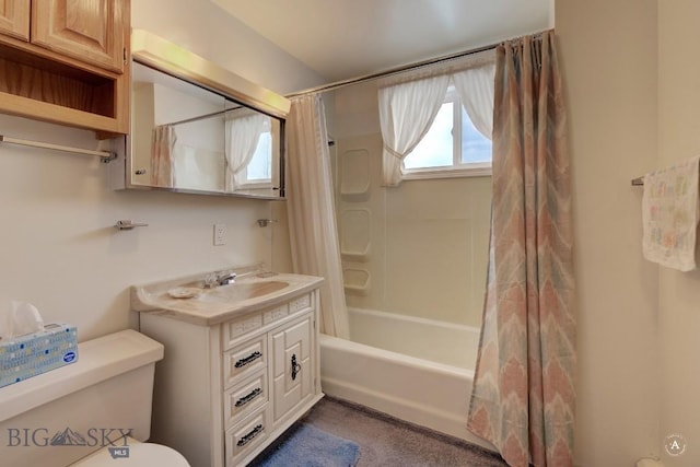 full bathroom with vanity, toilet, and shower / tub combo