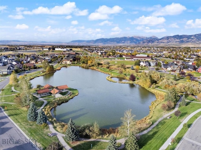 aerial view with a water and mountain view