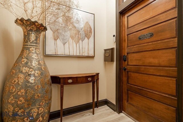 doorway with light hardwood / wood-style flooring