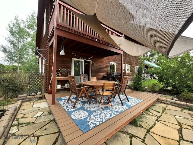 2225 Stagecoach Trail Rd, Manhattan, MT 59741 - wooden terrace with outdoor dining space and area for grilling