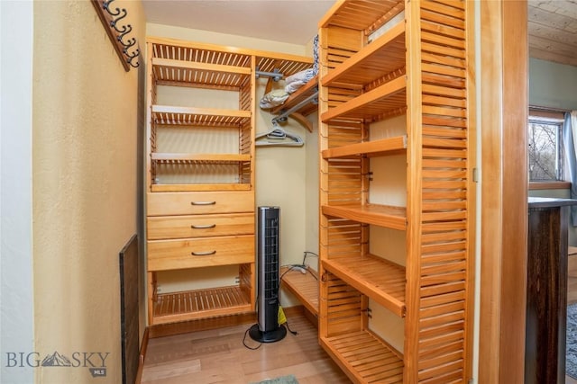 walk in closet featuring hardwood / wood-style floors