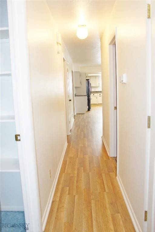 hall featuring baseboards and light wood-style floors