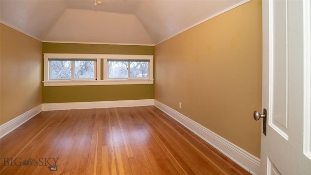 additional living space featuring wood-type flooring and vaulted ceiling