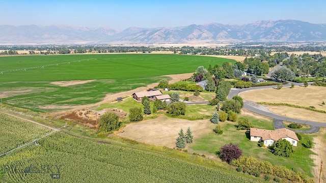 aerial view featuring a mountain view and a rural view