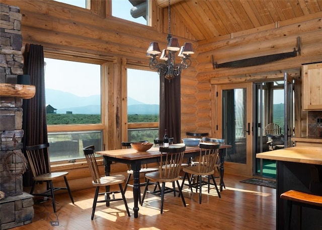 75 Madison Trl, Cameron, MT 59720 - dining area featuring a wealth of natural light, high vaulted ceiling, a water and mountain view, and wooden ceiling