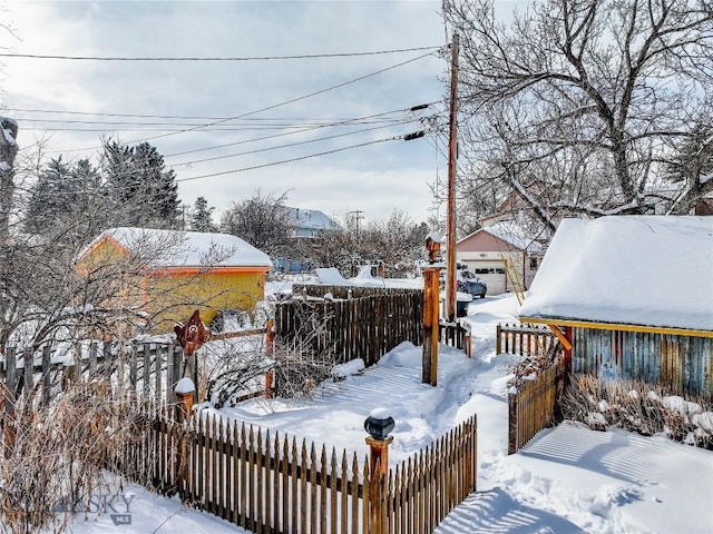 view of snow covered deck