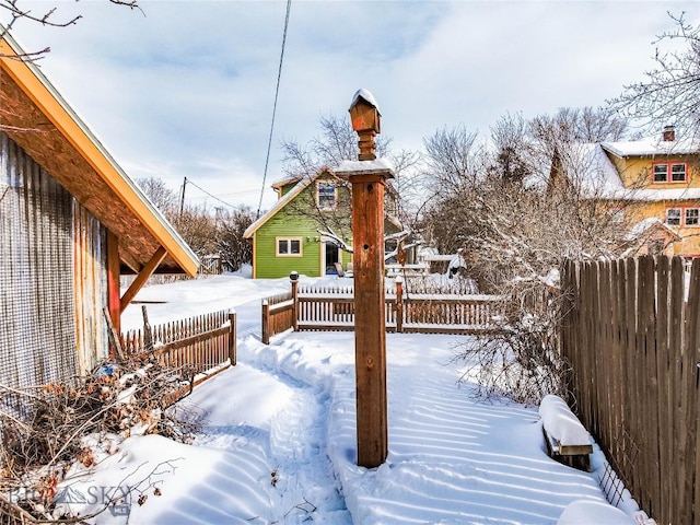 view of snow covered deck