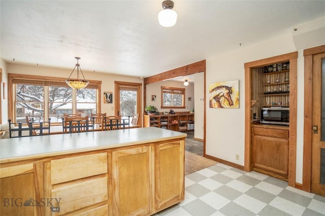 kitchen with hanging light fixtures